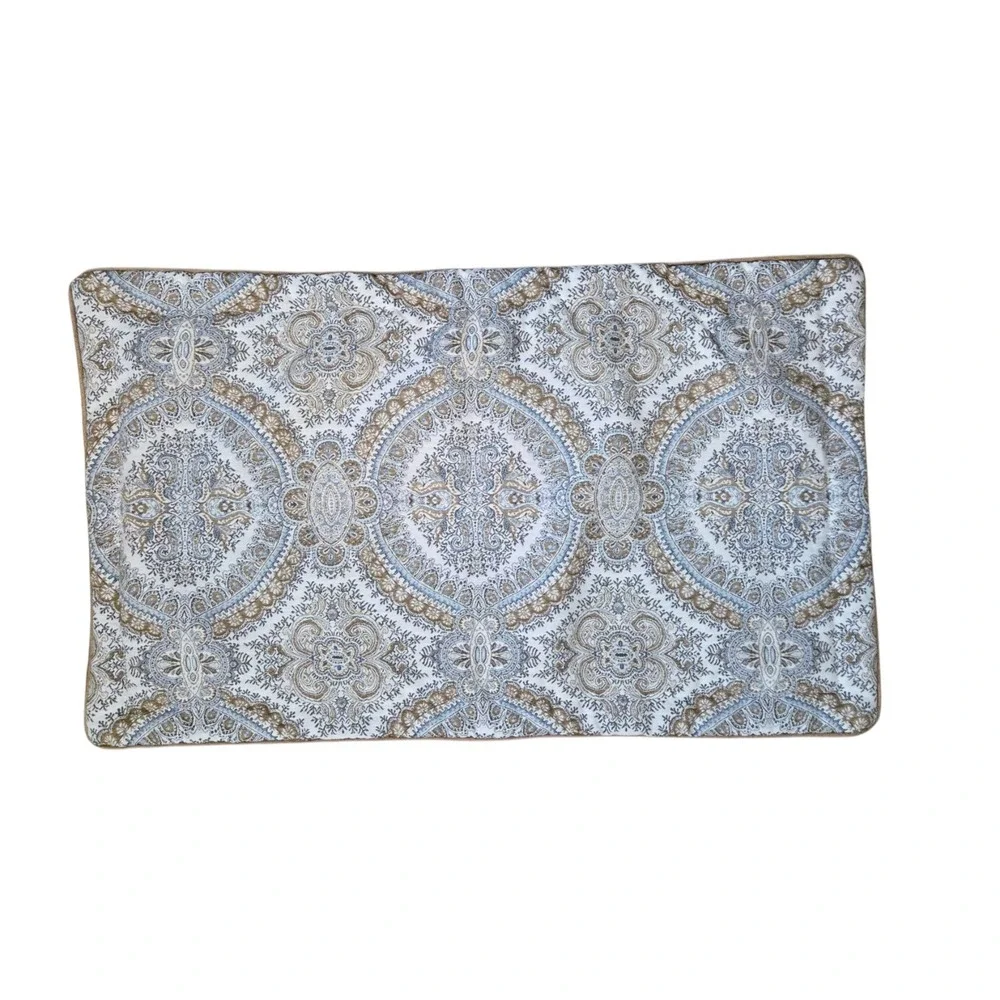 J. QUEEN COLETTE FRENCH MEDALLION BLUE CAMEL KING PILLOW SHAM 24X38